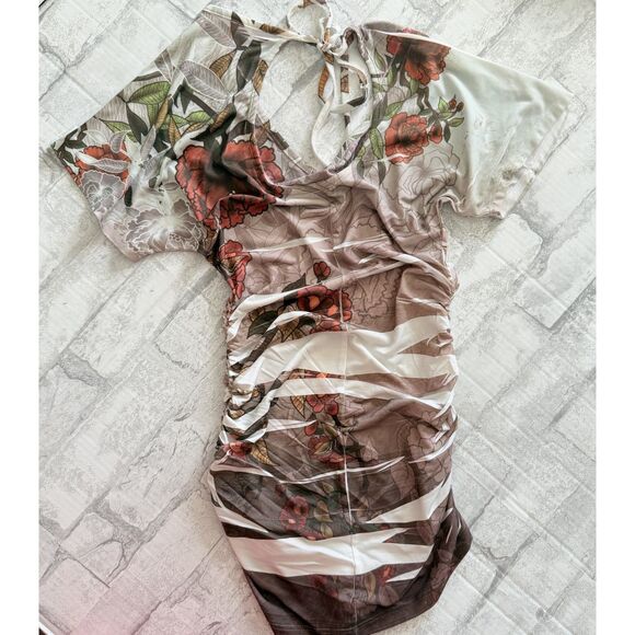 Rue 21 Y2K V-Neck Lightweight Short Sleeve Ruched Side Floral Tunic Top S - Picture 2 of 8